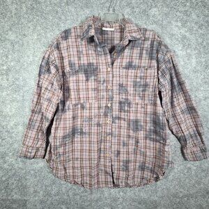 Talulah Women's Long Sleeve Button Down Shirt Plaid Tie Dye Bleach  Size S